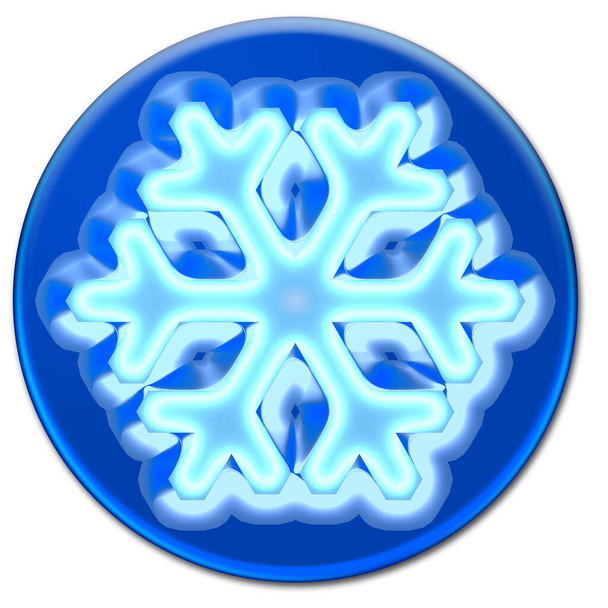 Ilustración de copo de nieve sobre un botón azul vidrioso aislado sobre fondo blanco - Vector, imagen