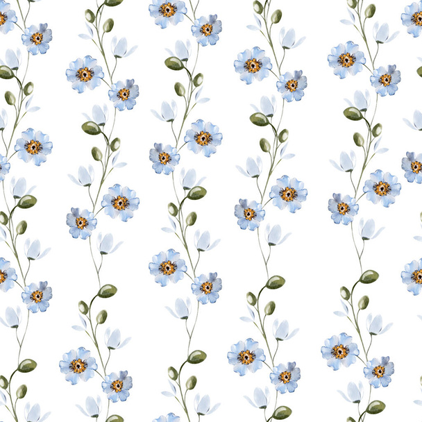 青い花の水彩パターン. イラストレーション - 写真・画像