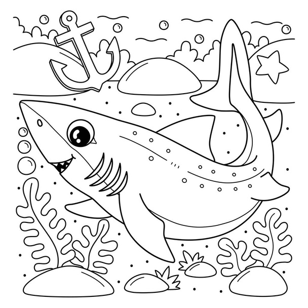 Una página para colorear lindo y divertido de un tiburón espinoso Dogfish. Proporciona horas de diversión para colorear para los niños. Para colorear, esta página es muy fácil. Apto para niños pequeños y niños pequeños.  - Vector, Imagen