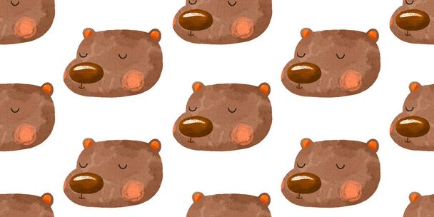 Fond sans couture avec un portrait d'un ours. Illustration de dessin animé pour enfants. Contexte pour childre - Photo, image