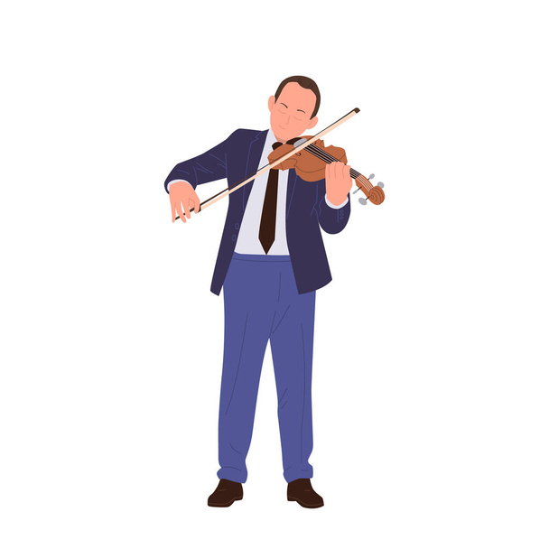 Inspirited utalentowany człowiek klasyczny muzyk postać z kreskówek z łuku wykonywania solo grać na skrzypcach strunowych instrument izolowany na białym tle. Profesjonalny skrzypek wektor ilustracja - Wektor, obraz