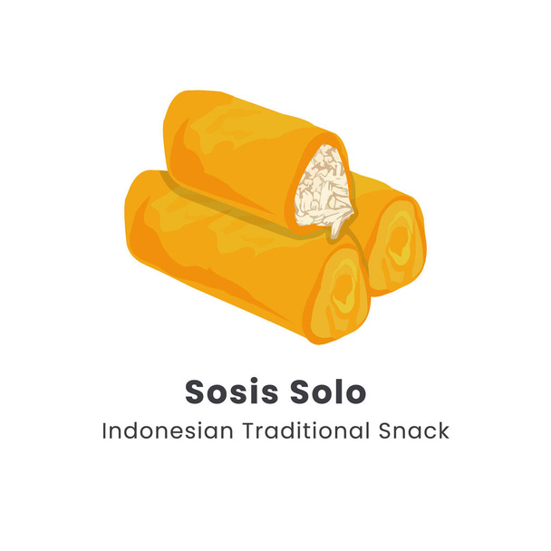 Illustrazione vettoriale disegnata a mano di Sosis Solo crepe di uova fritte tradizionali indonesiane con ripieno di pollo dolce e tritato - Vettoriali, immagini