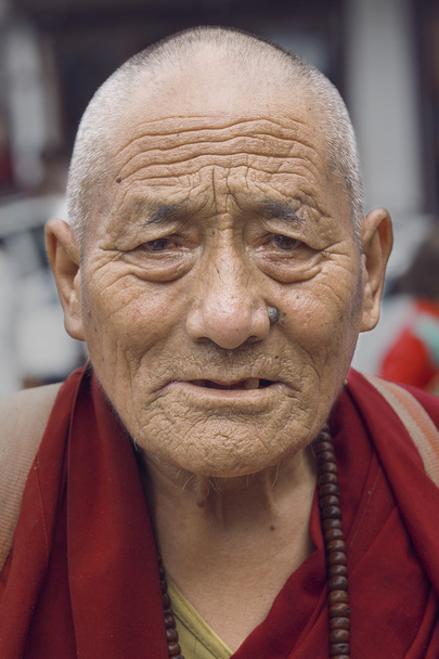 Old Tibetan Buddhist monk in the Dharamsala, India - Zdjęcie, obraz