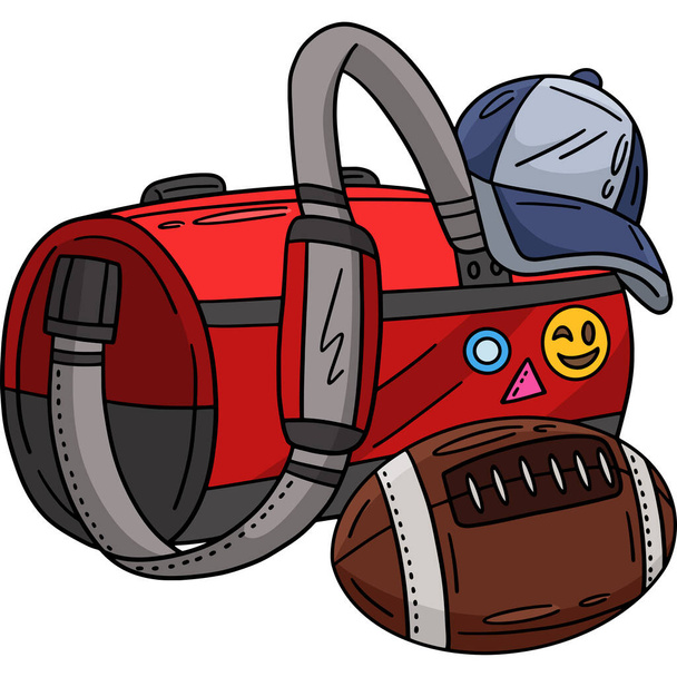 This cartoon clipart shows an American Football Sports Bag and Cap illustration. - Vector, Image