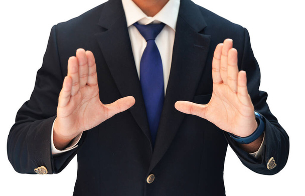 Persona che mostra due mani gesto su sfondo bianco isolato - Foto, immagini