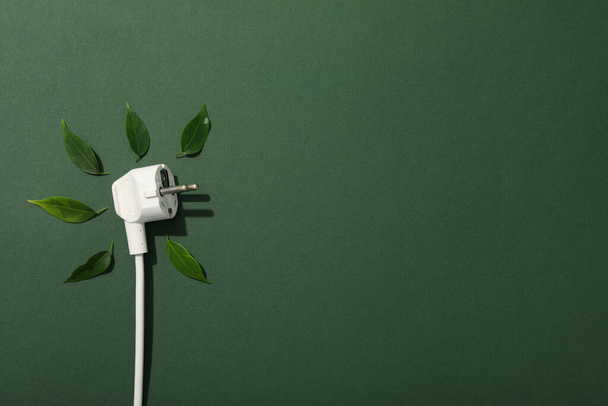 新鮮な緑の葉が付いている白い電気ケーブル - 写真・画像