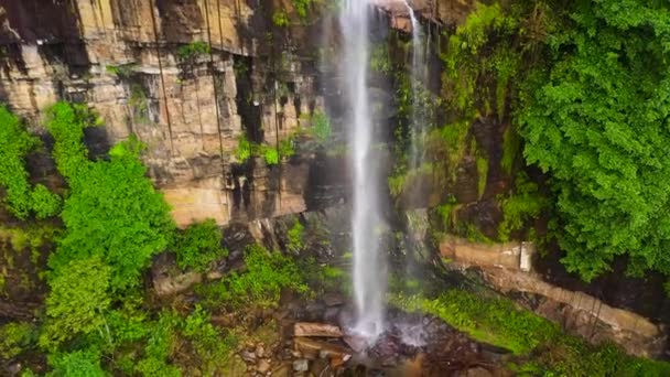 Aerial drone of Waterfall in the tropical mountain jungle. Sri Lanka. - Footage, Video