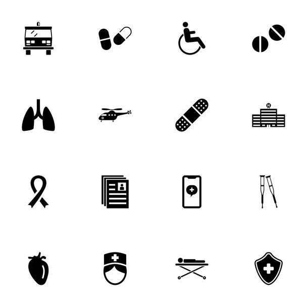 Icono de Transporte Médico - Ampliar a cualquier tamaño - Cambiar a cualquier color. Vector plano perfecto Contiene iconos tales como ambulancia, corazón, pulmón, helicóptero, hospital, cinta de ayuda, enfermera, muletas, discapacitados - Vector, Imagen