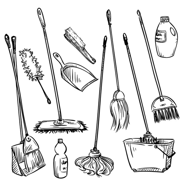 Mops. Set of cleaning tools. - Vector, Image