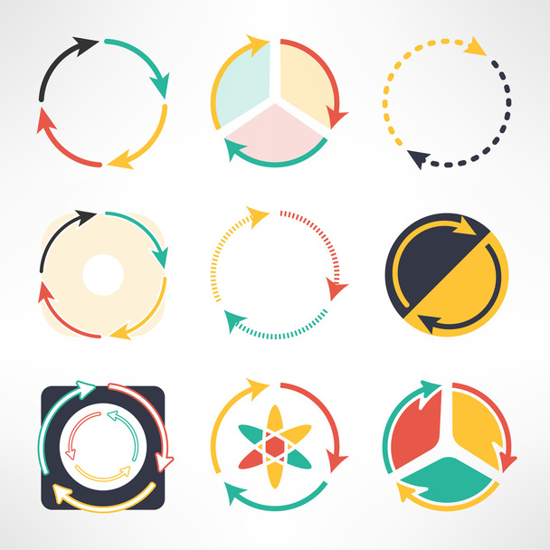 Recycle simple flat icons set. Round arrows symbols. Ecology concept. Vector illustration. - Vektor, Bild