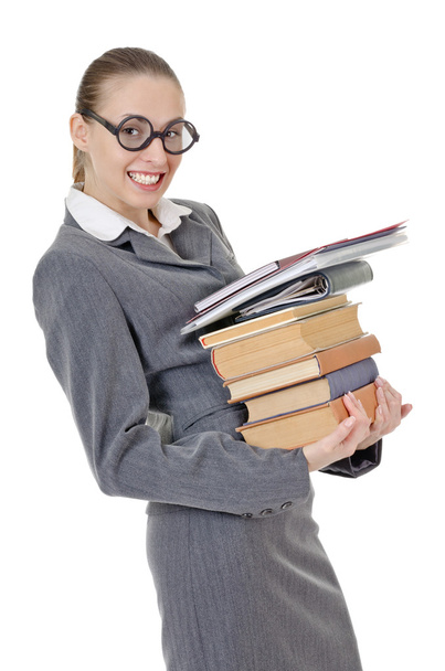Portrait of a girl with a stack of books - Foto, Imagen