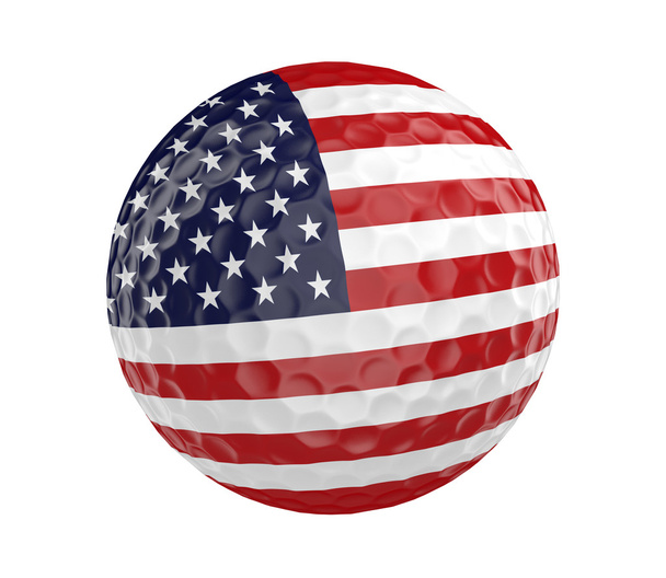 Γκολφ μπάλα 3d καθιστούν με σημαία των Ηνωμένων Πολιτειών, που απομονώνονται σε λευκό - Φωτογραφία, εικόνα