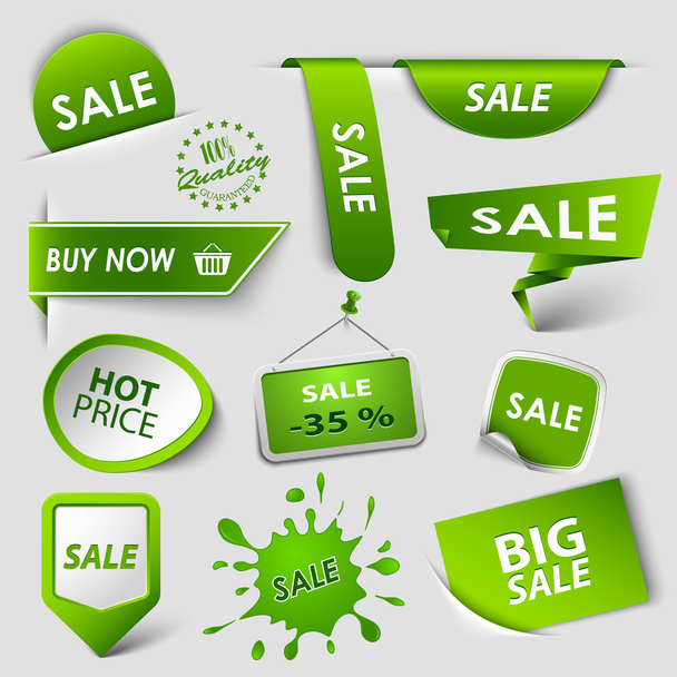 Collection web green pointers labels for shopping - Vector, Image
