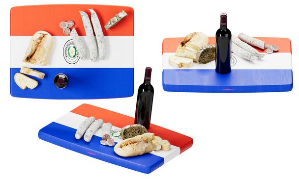 Парагвайська спадщина відзначається поширенням традиційних сирів, м'яса, хліба та червоного вина на його прапорі - Фото, зображення