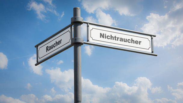 Une image avec un panneau pointant dans deux directions différentes en allemand. Une direction indique les non-fumeurs, l'autre, les fumeurs.. - Photo, image