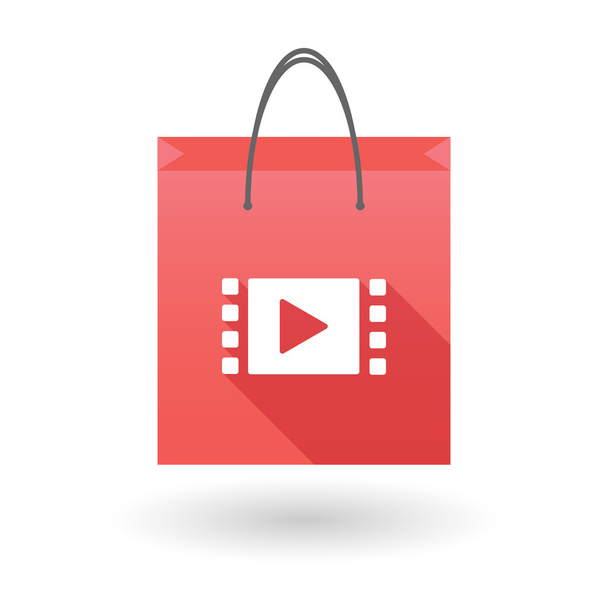 Icono rojo de la bolsa de compras con un signo multimedia
 - Vector, Imagen