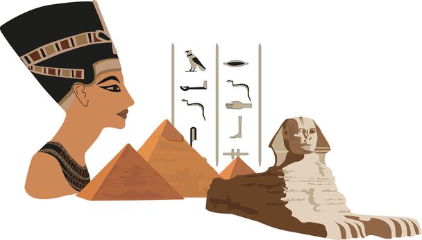 Nefertiti en de piramides - Vector, afbeelding