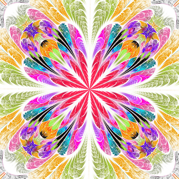Vícebarevné symetrické fraktální květina v mozaikové okno  - Fotografie, Obrázek