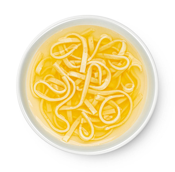 Soupe instantanée de nouilles isolée sur fond blanc, vue de dessus, élément de conception de paquet - Photo, image