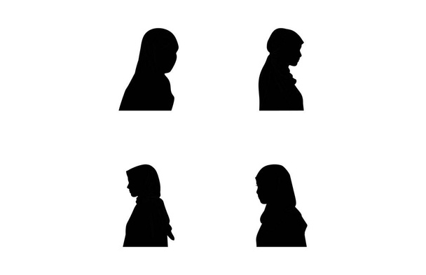 Mujer musulmana en conjunto de silueta de moda hijab, conjunto de diseño de silueta de mujer hijab - Vector, Imagen