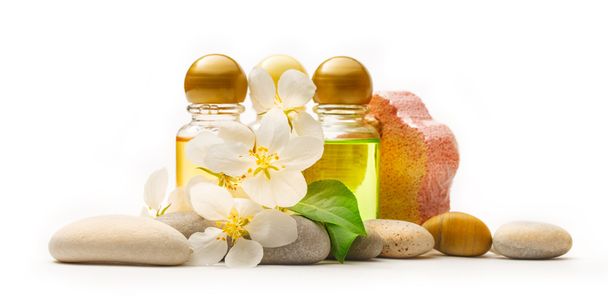 Apple tree flowers, stones and shampoo - Foto, Imagem