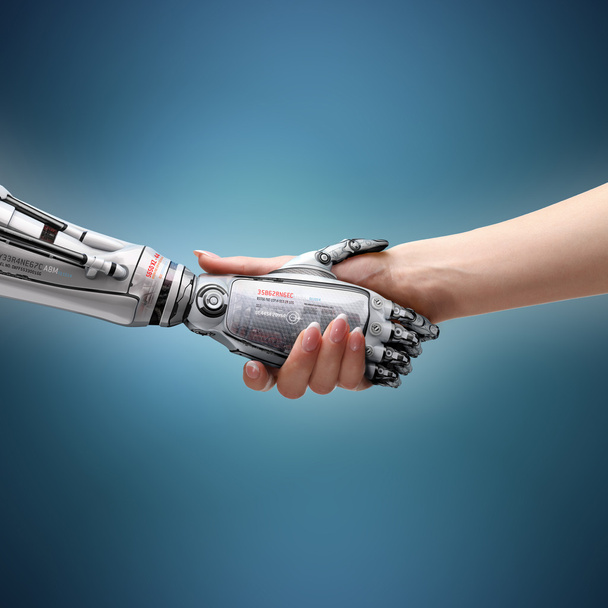 Female human and robot's handshake - Fotó, kép