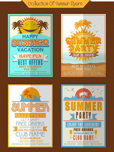 Collection of Summer Party Flyers. - Vector, afbeelding