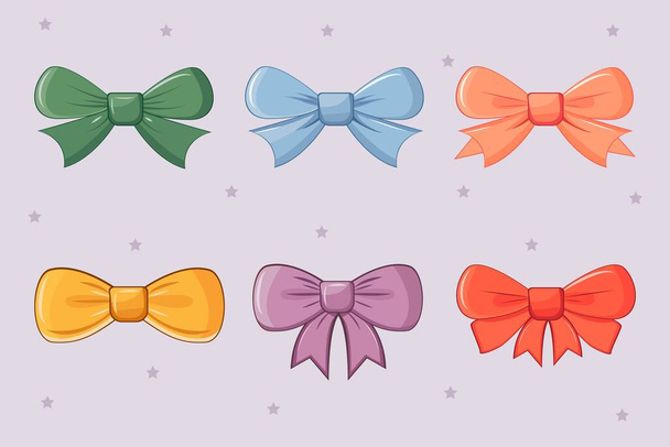 Set of colorful various  bows, gift ribbons. Bowknot for decoration, bows for gift wrapping.Vector illustration - Vector, Image