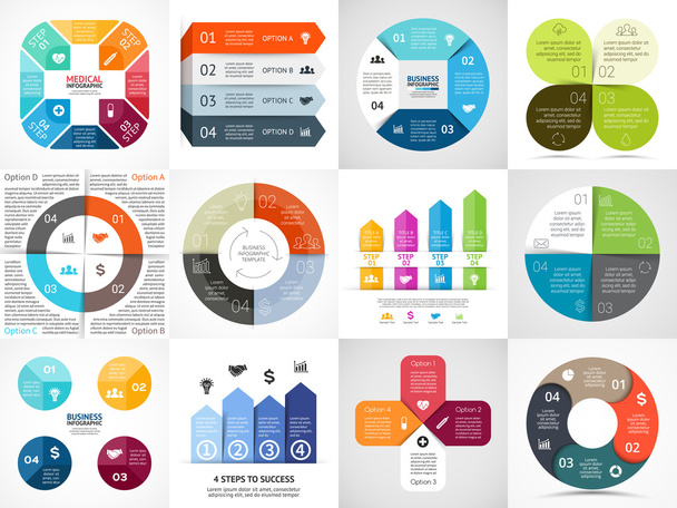 Daire okları infographics kümesi şeritler - Vektör, Görsel