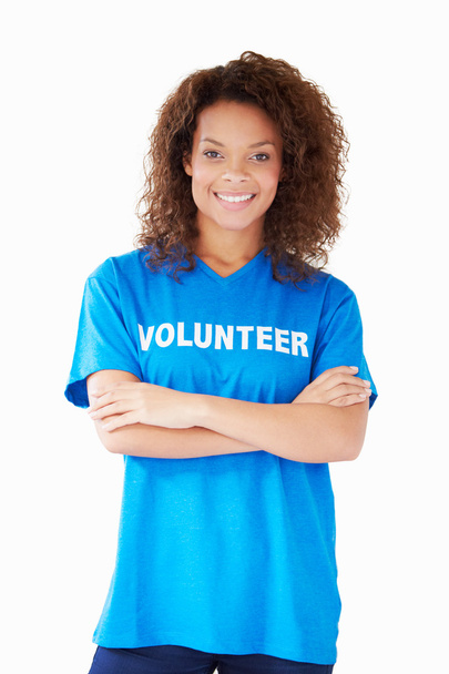 Woman Wearing Volunteer T Shirt - Foto, Bild