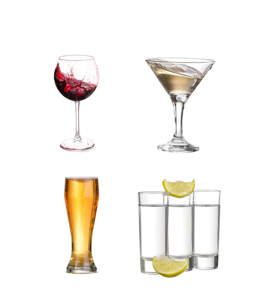 Collage of alcohol drinks. isolated on white - Photo, Image
