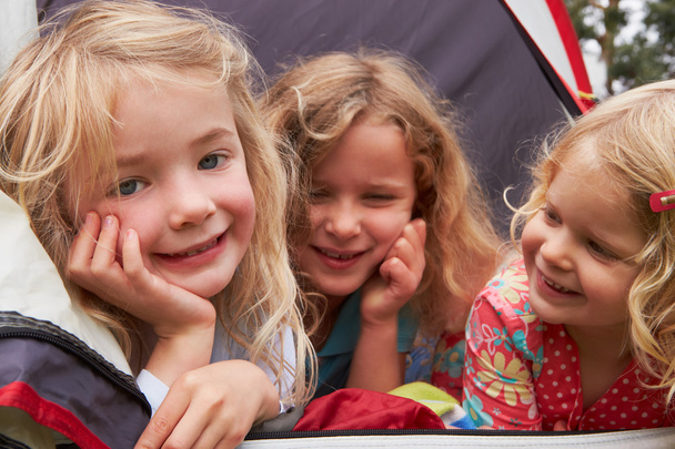 Three Girls Enjoying Camping Holiday - Valokuva, kuva