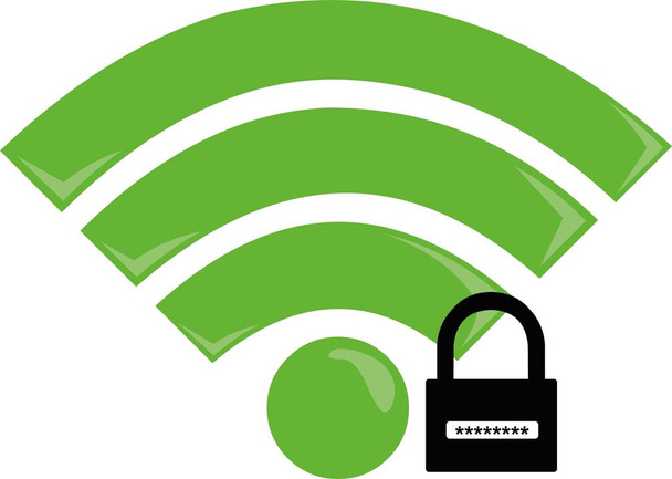 ícone de ilustração vetorial ilustração de senha de sinal wifi verde e código de segurança desbloqueado cadeado preto e branco, conceito de acesso à Internet - Vetor, Imagem