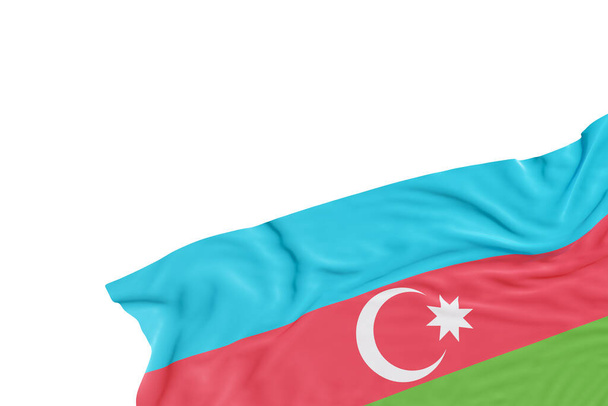 Realistyczna flaga Azerbejdżanu z fałdami, odizolowana na białym tle. Stopka, element konstrukcji narożnika. Wyłącz to. Idealny do tematów patriotycznych lub promocji imprez narodowych. Puste, kopiuj miejsce. Renderowanie 3D - Zdjęcie, obraz