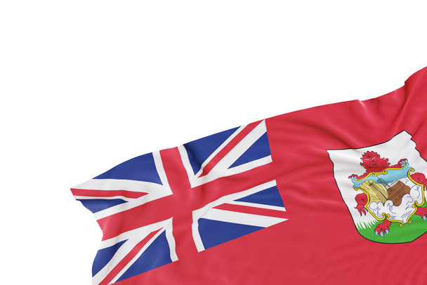 Realistyczna flaga Bermudów z fałdami, odizolowana na białym tle. Stopka, element konstrukcji narożnika. Wyłącz to. Idealny do tematów patriotycznych lub promocji imprez narodowych. Puste, kopiuj miejsce. Renderowanie 3D - Zdjęcie, obraz