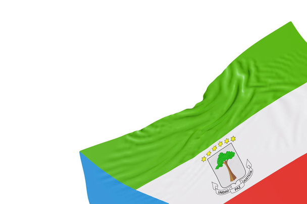 Reális zászló Egyenlítői-Guinea redők, elszigetelt fehér háttérrel. Lábléc, sarokelem. Hagyd abba! Tökéletes hazafias témákhoz vagy országos rendezvényekhez. Üres, másold a helyet. 3D - Fotó, kép