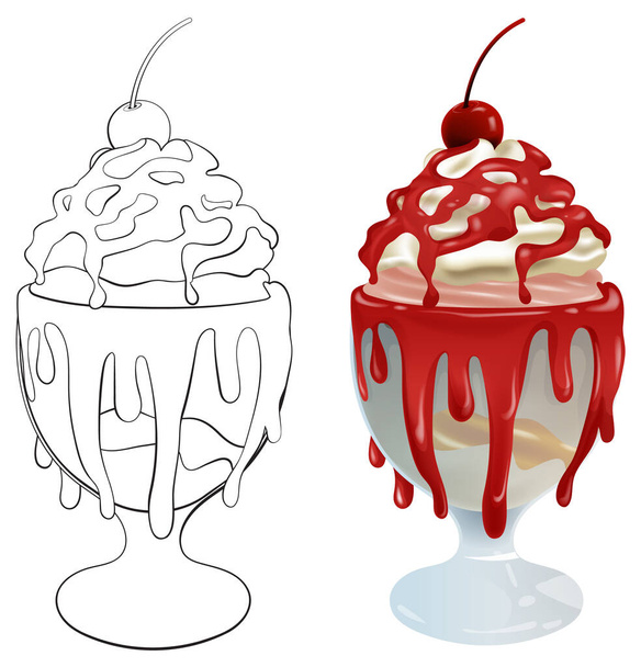 Illustrazione vettoriale di un gelato colorato sundae. - Vettoriali, immagini