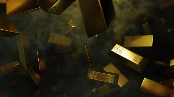 Gold Bars Floating In The Air - это съемки для инвестиционных фильмов и кинематографических фильмов на фондовом рынке. Также хороший фон для сцены и названий, логотипов. - Кадры, видео