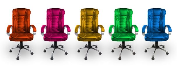 Sedie da ufficio colorate rosso, rosa, giallo, verde e blu
 - Foto, immagini