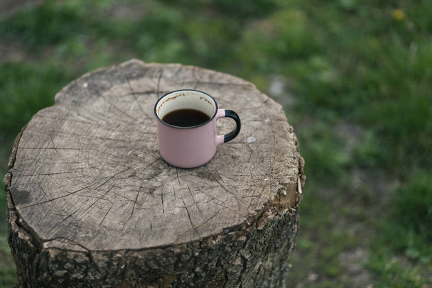 cup of coffee on a wooden background - Photo, Image