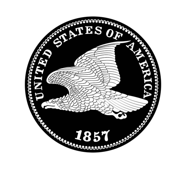 Vector de dinero americano, moneda de un centavo, 1857. La moneda está representada en blanco y negro. Ilustración vectorial. - Vector, Imagen