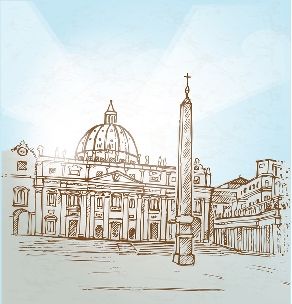 Vatikan Şehri arka plan el çizmek - Vektör, Görsel