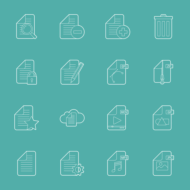 Files and documents thin lines icons set - Vector, imagen
