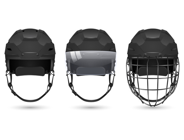 Black hockey helmet in three varieties - ベクター画像