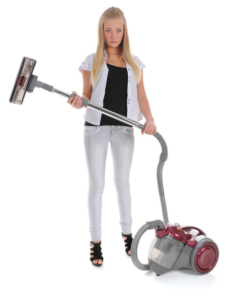 Girl and vacuum cleaner - Valokuva, kuva