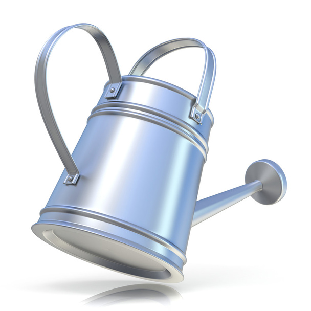 Metal watering can 3D render isolated white background. Back view - Фото, изображение
