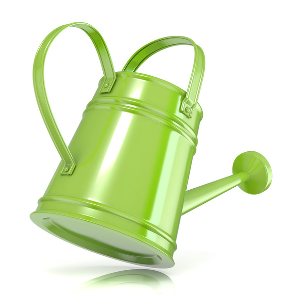 Green watering can 3D render isolated white background. Back view - Foto, Imagem