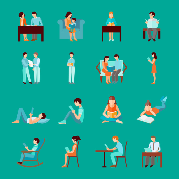 Reading People Set - Vector, Image