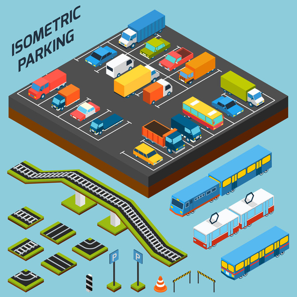 Isometric Parking Elements - Vector, Image