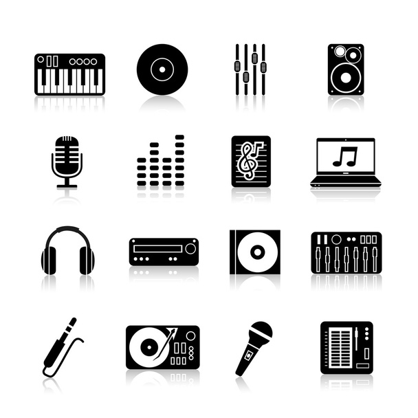 DJ ikonok fekete beállítása - Vektor, kép